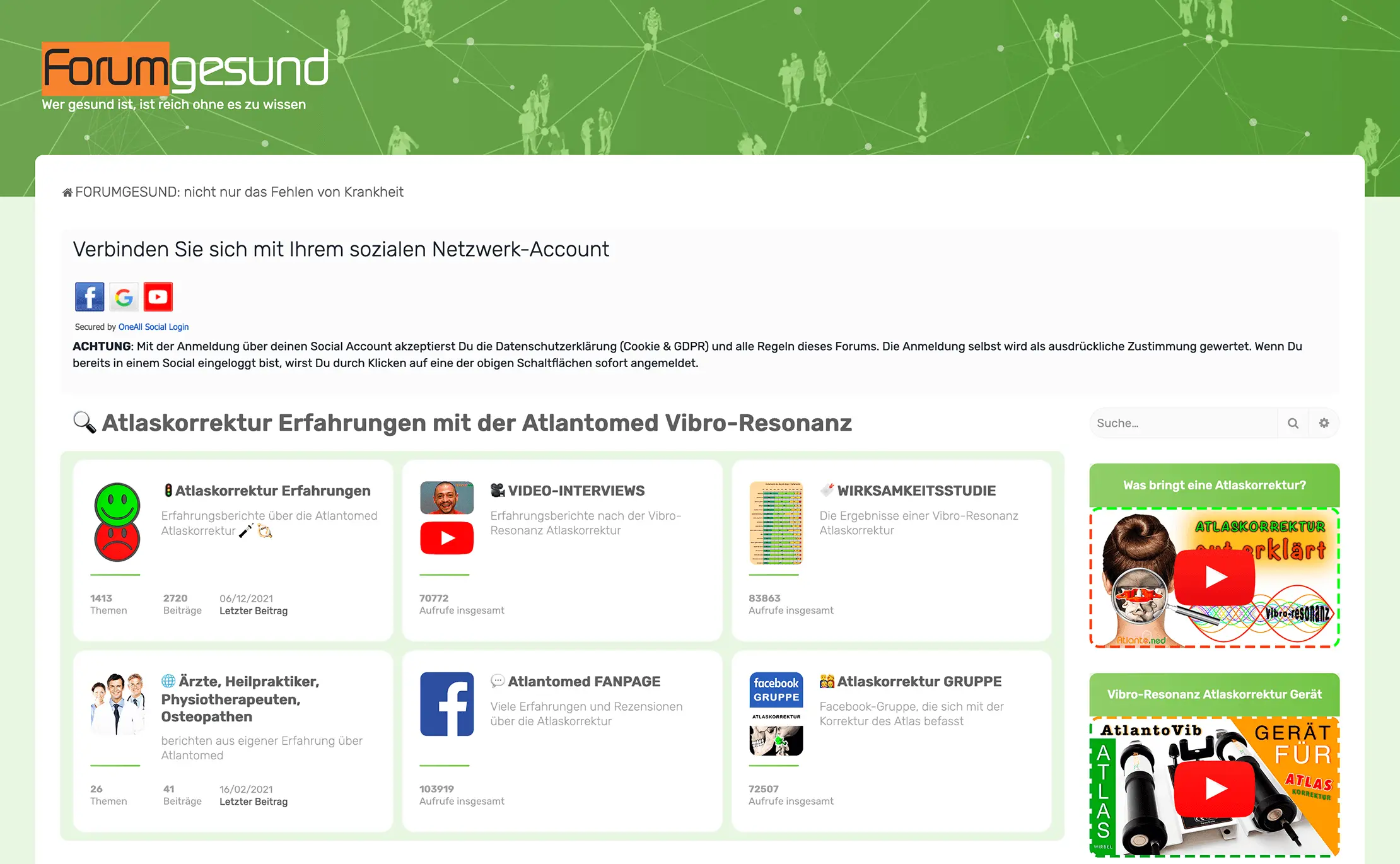Det tyska forumet om Atlaskorrigering, erfarenhetsberättelser och viktig information om hälsa