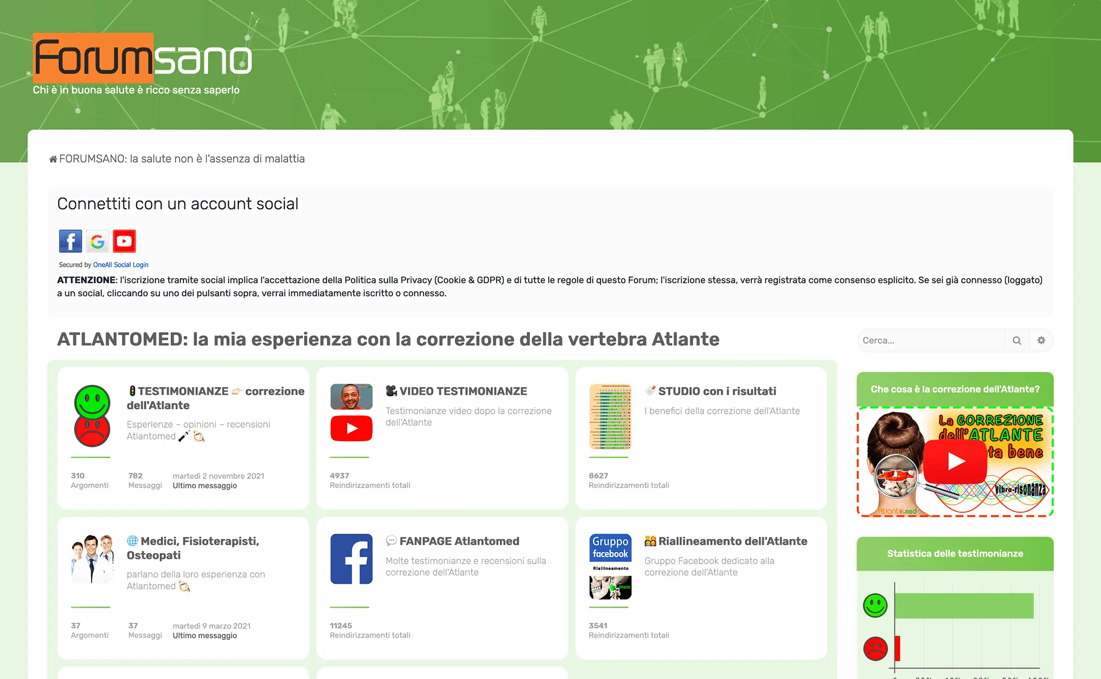 Det italienska forumet om Atlaskorrigering, erfarenhetsberättelser och viktig information om hälsa